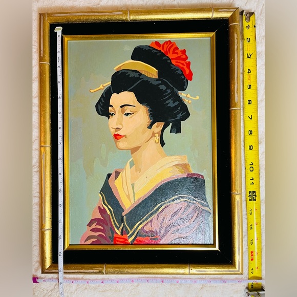 Geisha oil painting. Vintage. Frame size 17 x 13 x 1 inches. - Picture 2 of 4